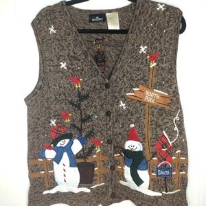 Vintage In Resource Snowman Cardinal Christmas Sweater Woman's Large